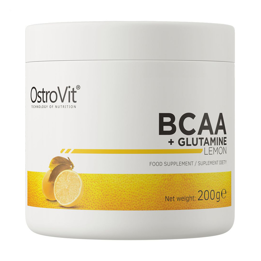 Амінокислоти BCAA + L-Глютамін OstroVit BCAA + Glutamine зі смаком лимону, в порошку, 200 г